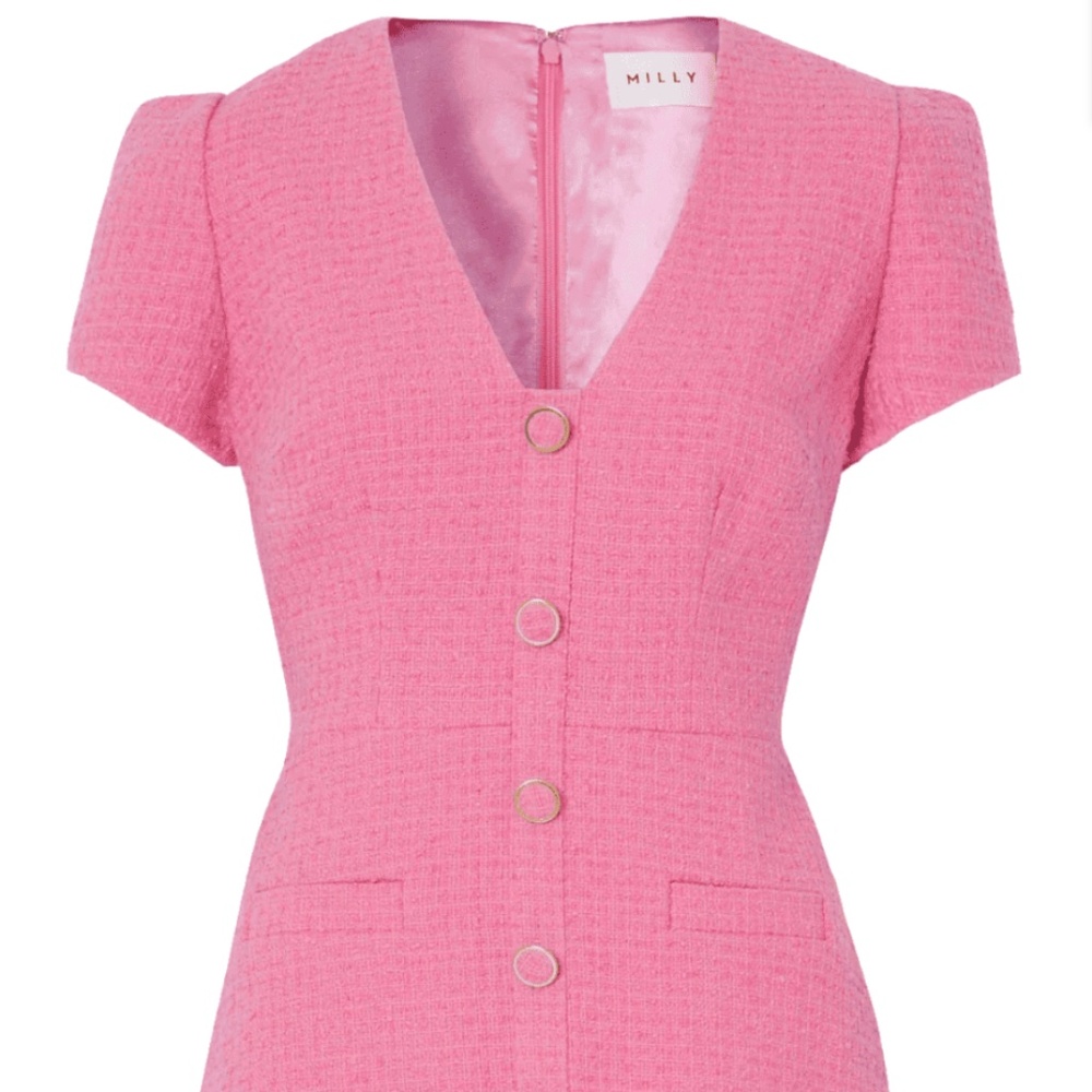 Milly Pink Tweed Mini Dress with Button Front